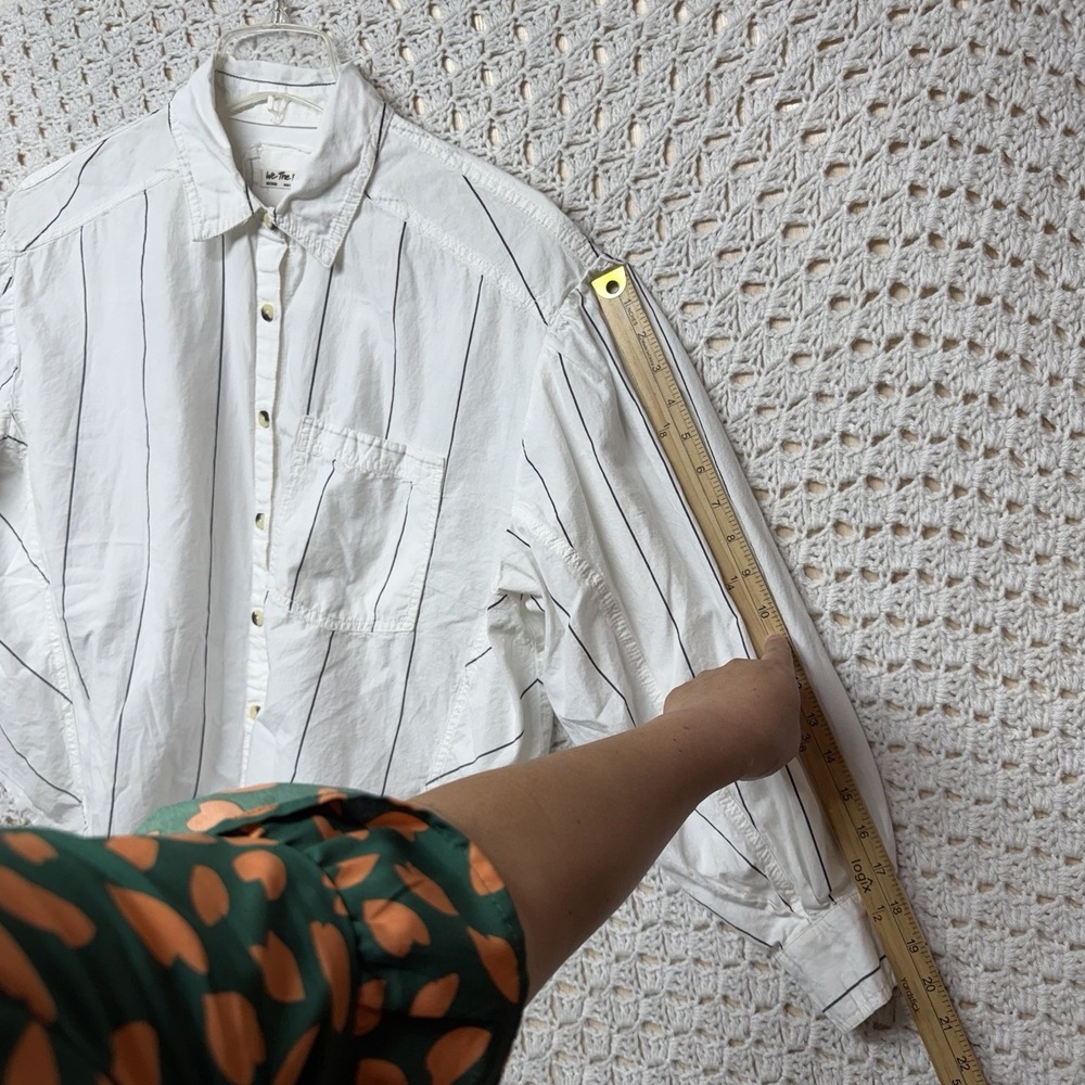 Free People We The Free Women Blouse M Oversize White Striped Button Up Cotton - Picture 8 of 11